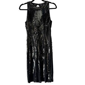 Niteline Della Roufogali Vintage Black Sequin Silk Cocktail Dress Prom Sz 6 NWT